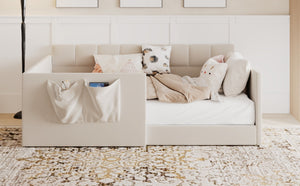 English Elm Full Size Velvet Daybed with Wraparound Panels and Storage Pockets for Guest Rooms Beige SF000208AAA