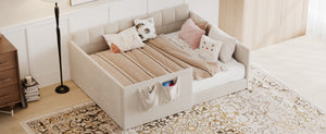 English Elm Full Size Velvet Daybed with Wraparound Panels and Storage Pockets for Guest Rooms Beige SF000208AAA