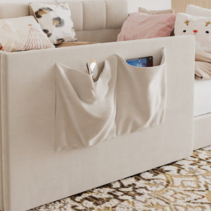 English Elm Full Size Velvet Daybed with Wraparound Panels and Storage Pockets for Guest Rooms Beige SF000208AAA