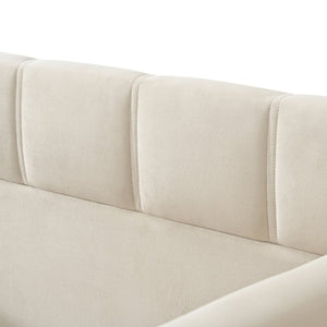 English Elm Full Size Velvet Daybed with Wraparound Panels and Storage Pockets for Guest Rooms Beige SF000208AAA
