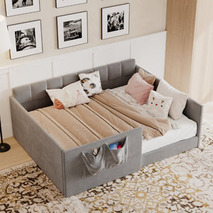 English Elm Full Size Velvet Daybed with Wraparound Panels and Storage Pockets for Guest Rooms Gray SF000208AAE