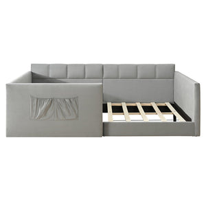 English Elm Full Size Velvet Daybed with Wraparound Panels and Storage Pockets for Guest Rooms Gray SF000208AAE