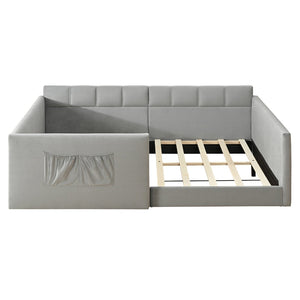 English Elm Full Size Velvet Daybed with Wraparound Panels and Storage Pockets for Guest Rooms Gray SF000208AAE