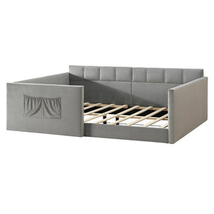 English Elm Full Size Velvet Daybed with Wraparound Panels and Storage Pockets for Guest Rooms Gray SF000208AAE
