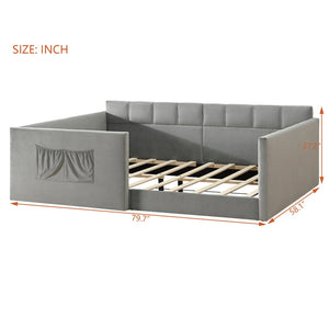 English Elm Full Size Velvet Daybed with Wraparound Panels and Storage Pockets for Guest Rooms Gray SF000208AAE