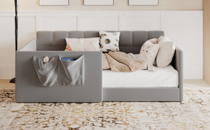 English Elm Full Size Velvet Daybed with Wraparound Panels and Storage Pockets for Guest Rooms Gray SF000208AAE