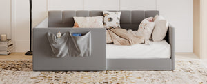 English Elm Full Size Velvet Daybed with Wraparound Panels and Storage Pockets for Guest Rooms Gray SF000208AAE