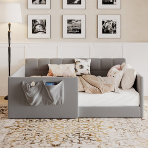 English Elm Full Size Velvet Daybed with Wraparound Panels and Storage Pockets for Guest Rooms Gray SF000208AAE