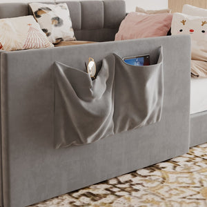 English Elm Full Size Velvet Daybed with Wraparound Panels and Storage Pockets for Guest Rooms Gray SF000208AAE
