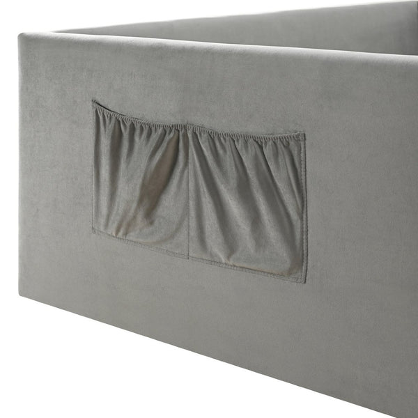 English Elm Full Size Velvet Daybed with Wraparound Panels and Storage Pockets for Guest Rooms Gray SF000208AAE