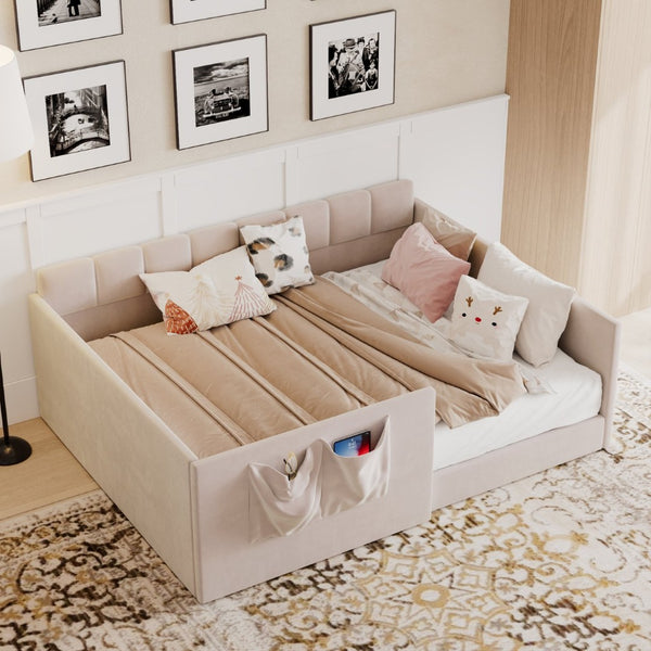 English Elm Full Size Velvet Daybed with Wraparound Panels and Storage Pockets for Guest Rooms Pink SF000208AAH
