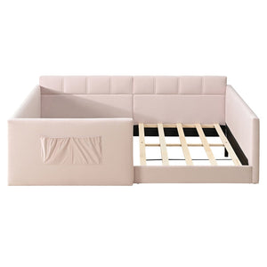 English Elm Full Size Velvet Daybed with Wraparound Panels and Storage Pockets for Guest Rooms Pink SF000208AAH