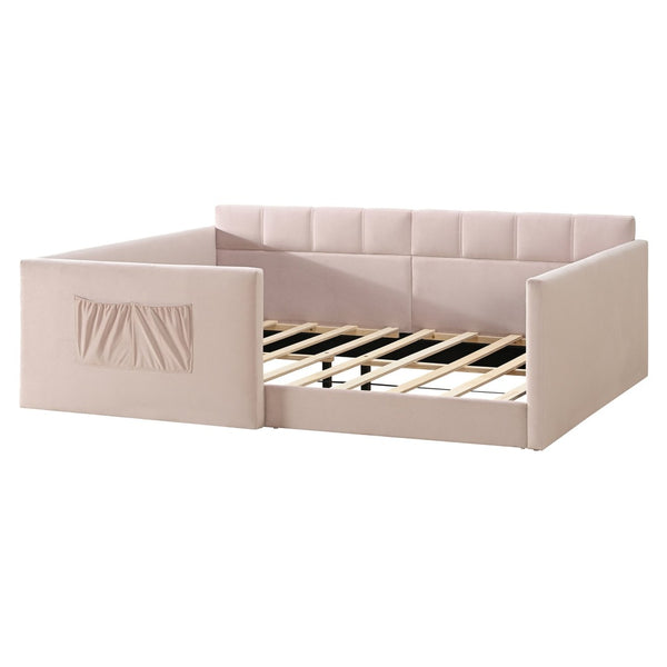 English Elm Full Size Velvet Daybed with Wraparound Panels and Storage Pockets for Guest Rooms Pink SF000208AAH
