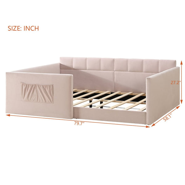 English Elm Full Size Velvet Daybed with Wraparound Panels and Storage Pockets for Guest Rooms Pink SF000208AAH