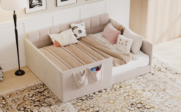 English Elm Full Size Velvet Daybed with Wraparound Panels and Storage Pockets for Guest Rooms Pink SF000208AAH