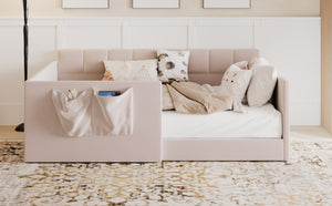 English Elm Full Size Velvet Daybed with Wraparound Panels and Storage Pockets for Guest Rooms Pink SF000208AAH