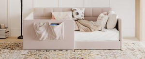 English Elm Full Size Velvet Daybed with Wraparound Panels and Storage Pockets for Guest Rooms Pink SF000208AAH