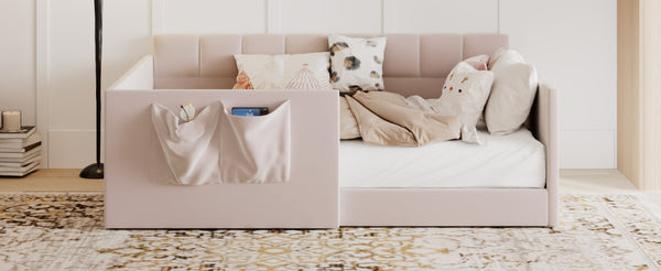 English Elm Full Size Velvet Daybed with Wraparound Panels and Storage Pockets for Guest Rooms Pink SF000208AAH