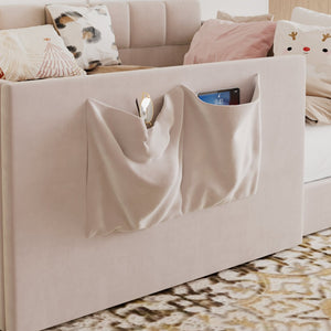 English Elm Full Size Velvet Daybed with Wraparound Panels and Storage Pockets for Guest Rooms Pink SF000208AAH