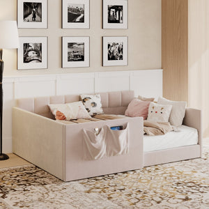 English Elm Full Size Velvet Daybed with Wraparound Panels and Storage Pockets for Guest Rooms Pink SF000208AAH