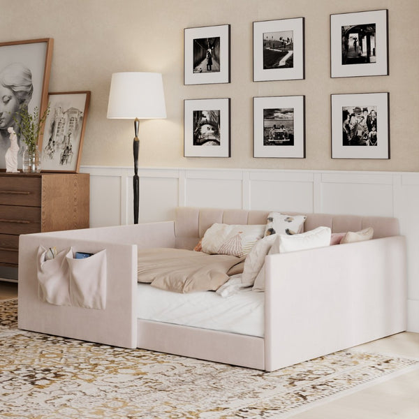 English Elm Full Size Velvet Daybed with Wraparound Panels and Storage Pockets for Guest Rooms Pink SF000208AAH