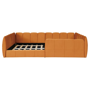 English Elm Full Size Velvet Upholstered Floor Bed with Channel Tufting Low Profile Modern Frame Orange SF000211AAD