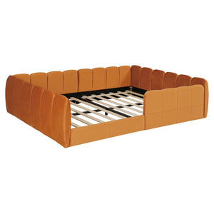 English Elm Full Size Velvet Upholstered Floor Bed with Channel Tufting Low Profile Modern Frame Orange SF000211AAD
