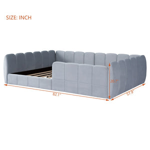 English Elm Full Size Velvet Upholstered Floor Bed with Channel Tufting Low Profile Modern Frame Gray SF000211AAE