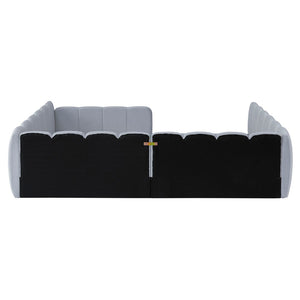English Elm Full Size Velvet Upholstered Floor Bed with Channel Tufting Low Profile Modern Frame Gray SF000211AAE