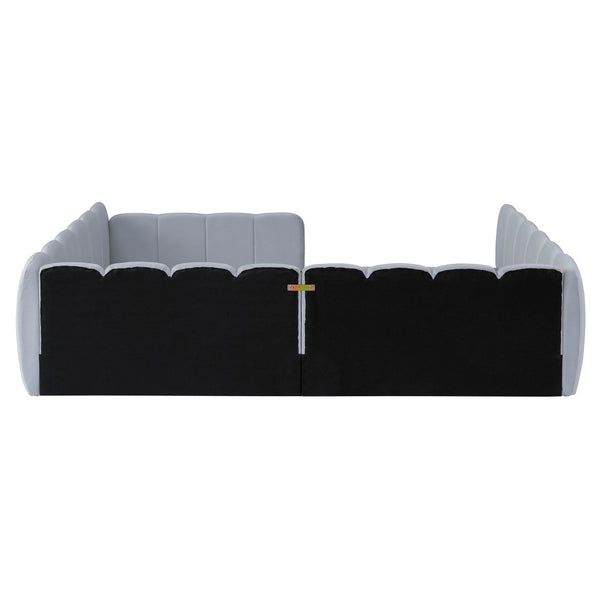 English Elm Full Size Velvet Upholstered Floor Bed with Channel Tufting Low Profile Modern Frame Gray SF000211AAE