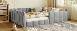 English Elm Full Size Velvet Upholstered Floor Bed with Channel Tufting Low Profile Modern Frame Gray SF000211AAE
