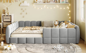 English Elm Full Size Velvet Upholstered Floor Bed with Channel Tufting Low Profile Modern Frame Gray SF000211AAE