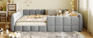 English Elm Full Size Velvet Upholstered Floor Bed with Channel Tufting Low Profile Modern Frame Gray SF000211AAE