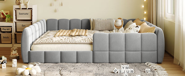 English Elm Full Size Velvet Upholstered Floor Bed with Channel Tufting Low Profile Modern Frame Gray SF000211AAE
