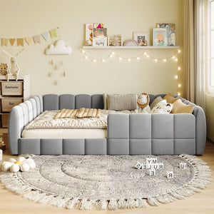 English Elm Full Size Velvet Upholstered Floor Bed with Channel Tufting Low Profile Modern Frame Gray SF000211AAE