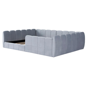 English Elm Full Size Velvet Upholstered Floor Bed with Channel Tufting Low Profile Modern Frame Gray SF000211AAE