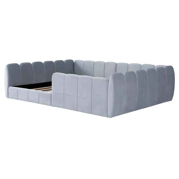 English Elm Full Size Velvet Upholstered Floor Bed with Channel Tufting Low Profile Modern Frame Gray SF000211AAE