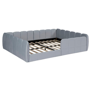 English Elm Full Size Velvet Upholstered Floor Bed with Channel Tufting Low Profile Modern Frame Gray SF000211AAE