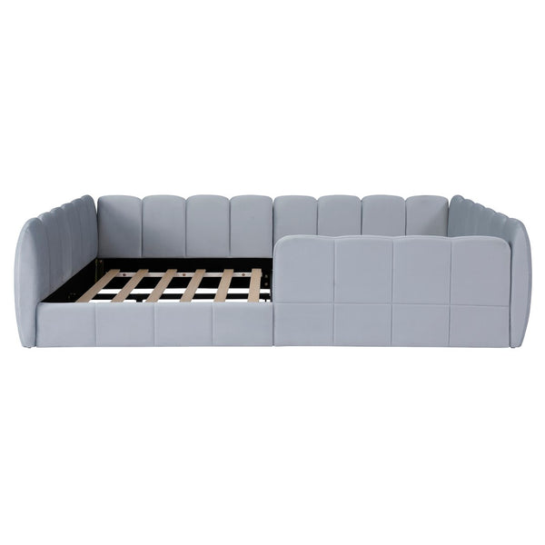 English Elm Full Size Velvet Upholstered Floor Bed with Channel Tufting Low Profile Modern Frame Gray SF000211AAE