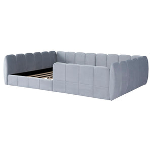 English Elm Full Size Velvet Upholstered Floor Bed with Channel Tufting Low Profile Modern Frame Gray SF000211AAE