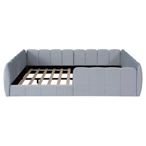 English Elm Full Size Velvet Upholstered Floor Bed with Channel Tufting Low Profile Modern Frame Gray SF000211AAE