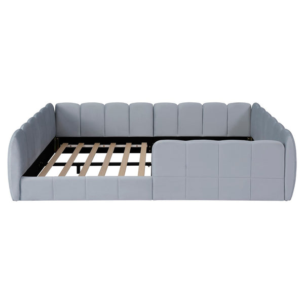 English Elm Full Size Velvet Upholstered Floor Bed with Channel Tufting Low Profile Modern Frame Gray SF000211AAE