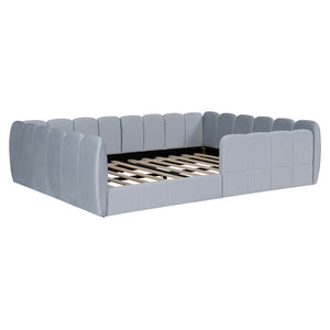 English Elm Full Size Velvet Upholstered Floor Bed with Channel Tufting Low Profile Modern Frame Gray SF000211AAE