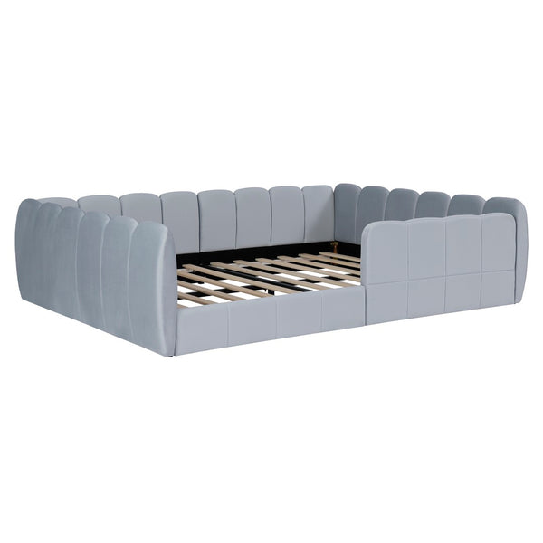 English Elm Full Size Velvet Upholstered Floor Bed with Channel Tufting Low Profile Modern Frame Gray SF000211AAE