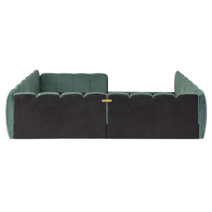 English Elm Full Size Velvet Upholstered Floor Bed with Channel Tufting Low Profile Modern Frame Green SF000211AAF