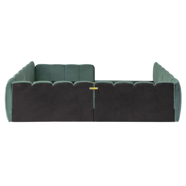 English Elm Full Size Velvet Upholstered Floor Bed with Channel Tufting Low Profile Modern Frame Green SF000211AAF