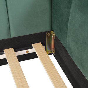 English Elm Full Size Velvet Upholstered Floor Bed with Channel Tufting Low Profile Modern Frame Green SF000211AAF