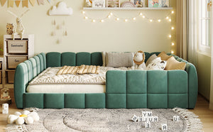English Elm Full Size Velvet Upholstered Floor Bed with Channel Tufting Low Profile Modern Frame Green SF000211AAF