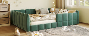 English Elm Full Size Velvet Upholstered Floor Bed with Channel Tufting Low Profile Modern Frame Green SF000211AAF