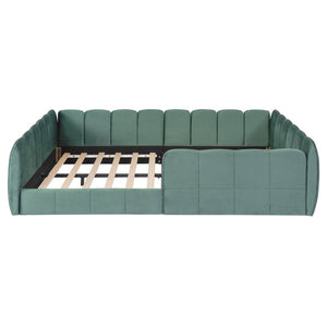 English Elm Full Size Velvet Upholstered Floor Bed with Channel Tufting Low Profile Modern Frame Green SF000211AAF
